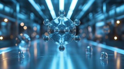 Futuristic Molecular Structure in a Vibrant Blue Environment