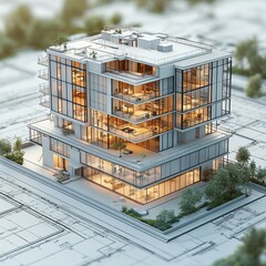 Modern architectural design of a luxurious building in urban environment 3d rendering aerial view real estate concept