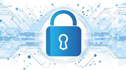 A digital illustration of a padlock symbolizing cybersecurity, surrounded by circuit lines and data connections