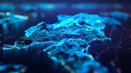 The neural lowpoly AI neon network of a British island in the future