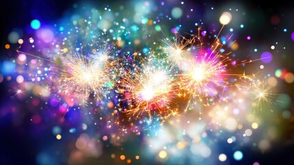 Fototapeta premium Colorful and vibrant display of sparkles and bokeh lights creating a festive atmosphere, ideal for celebrations and joyous events.