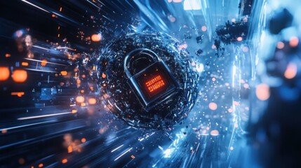 Shattered padlock sphere, data breach concept.