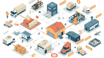 Obraz premium The process of integrating IoT into the manufacturing sector, demonstrating a seamless end-to-end process development