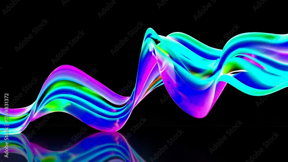 Poster colorful abstract wave pattern on black background, fluid dynamic shapes. modern digital art and vib