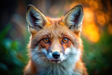 Obraz premium Captivating red fox portrait: a majestic wildlife photo showcasing its cute face in a forest setting.