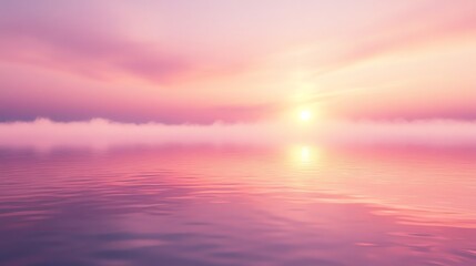 Fototapeta premium A breathtaking sunset over a still lake, with soft pink and orange hues reflected in the water.