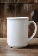 white cup on wooden table