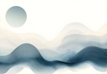 Abstract Blue Mountainscape With A Single Circle