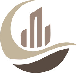 Modern abstract big urban high rise building anagram symbol logo icon design as a silhouette depiction of a growing big company mascot emblem