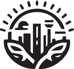 Modern abstract big urban high rise building anagram symbol logo icon design as a silhouette depiction of a growing big company mascot emblem