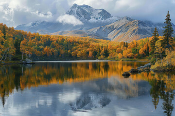 Fototapeta premium mountains and lake in autumn, 