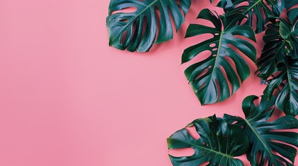 Tropical Leaves on a Pink Background