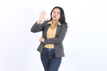  young Business Asian woman showing number one with finger