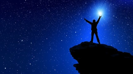 A silhouette of a person reaching towards the stars, representing the ambition and determination to achieve life goals and dreams 