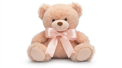 Fluffy teddy bear toy, plush and vibrant, cuddly peluche style, dynamic shot, isolated on white background