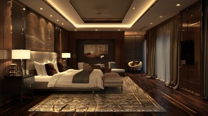 Contemporary bedroom interior with modern design, AI generated images