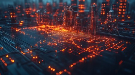 Obraz premium Futuristic Cityscape Illuminated With Glowing Industrial Structures