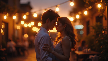 Romantic Couple Silhouette at Night - Warm lighting