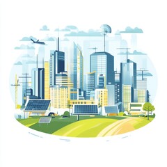 Modern Cityscape with Solar Panels and Sustainable Energy Features