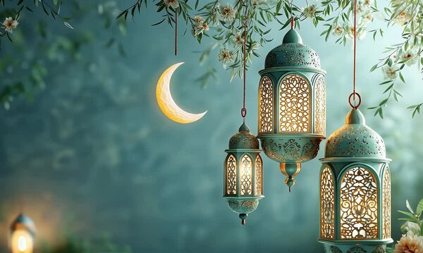 stunning ramadan kareem decoration animation with lantern and moon