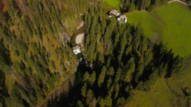 Katholische Bergkapelle Maria Hilf im Valepp, Gemarkung Deutschland, Bayern Luftaufnahme. Catholic mountain chapel Maria Hilf in Valepp, Germany, Bavaria Aerial view. Valepp Wasserfall