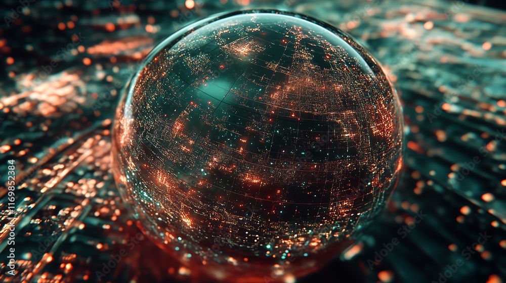 Wall mural futuristic glowing sphere with a grid-like pattern, resembling a digital or technological representa