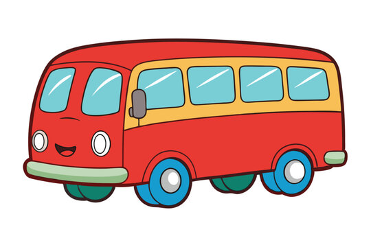 Vector art of a cheerful retro bus icon with vibrant colors and classic design for transportation themed illustrations