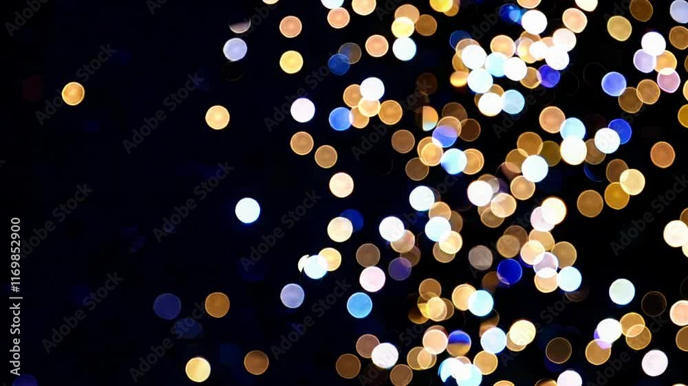 Poster Bokeh light effect with multicolored orbs on dark background