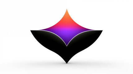 A striking logo design featuring a symmetrical shape with a gradient of purple and orange hues at the top, contrasted by a sleek black base, evoking a sense of modernity and creativity
