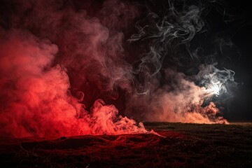 Fototapeta premium Dark background smoke curtains red light. Copy space