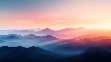Obraz premium Breathtaking Layers of Mountainous Scenery at Dawn, Bathed in Gentle Hues of Pink and Blue, Capturing the Tranquility of Nature in a Perfectly Calming Landscape.