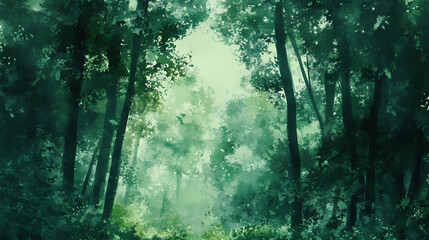 Watercolor green forest, generative ai. Evergreen. Illustration