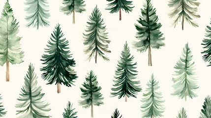 Obraz premium Watercolor seamless pattern of evergreen trees on a light background. Evergreen. Illustration