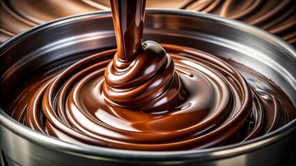 Rich Melted Chocolate Pouring from Faucet into Container - Food Production Stock Photo
