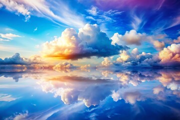 Serene Blue Sky with Double Exposure White Clouds - Dreamlike Stock Photo