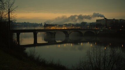 Fototapeta premium Soft Morning Light Over City Bridge and Fog