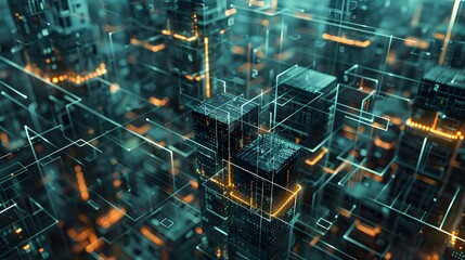 Obraz premium A conceptual city design with interconnections illustrating the Internet of Things and smart technologies