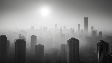 Fototapeta premium Urban Landscape with High-Contrast Smoggy Atmosphere