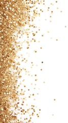 Sparkling Gold Glitter Falling Against White Background for Elegant Festive Celebrations or Glamorous Event Backdrop with Copy Space for Text and Design in Modern Style Decoration