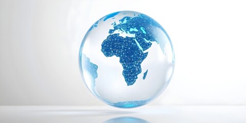 a technology and internet concept An abstract light blue hologram of the world in a glass sphere on a blur Abstract digital globe with global network connections on a white background, 