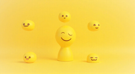 Fototapeta premium happy smil, smiley, smile, face, happy, yellow, ball, emoticon, symbol, happiness, icon, emotion, 3d, illustration, smiling, cheerful, cartoon, joy, isolated, fun, funny, expression, sign, whitey face