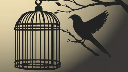 Black silhouette of a birdcage in vector style, showcasing the minimalist design of the cage structure.