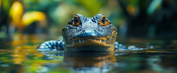 Fototapeta premium Close-up of an Alligator's Head Emerging from the Water