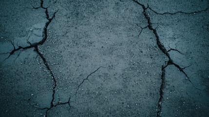 Obraz premium High Angle Shot of Broken Road Surface with Deep Cracks and Textured Asphalt