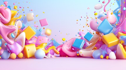 Obraz premium Abstract colorful 3D render of shapes and splashes.