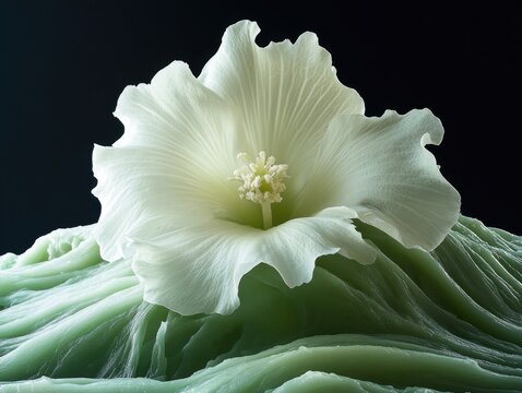 The delicate, open blossom of a hydrangea plant with vibrant color and detailed textures.