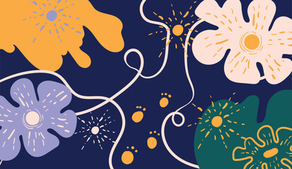 Design banner frame flower Spring background with beautiful. flower background for design. Colorful background with tropical plants. Place for your text.