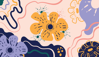 Design banner frame flower Spring background with beautiful. flower background for design. Colorful background with tropical plants. Place for your text.