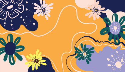 Design banner frame flower Spring background with beautiful. flower background for design. Colorful background with tropical plants. Place for your text.