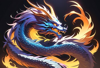 Powerful Blue Dragon Roaring in Fiery Setting. Generative AI